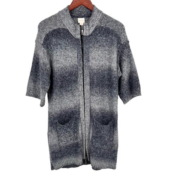 Chicos Sz Medium 1 8/10 WOOL BLEND Winter Navy Blue Sweater Shirt Top Cozy - Picture 1 of 8